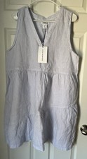 Lucky Brand Linen Dress Women XL Sleeveless Striped V-Neck Tiered Mini new w/tag
