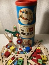 Vintage 1960's Wood Toy Builder Set In Original Tube by Lincoln Log 135 Pieces.