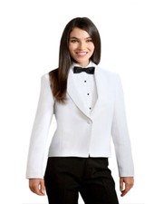 Ladies One Button Shawl White Eton Tuxedo Jacket