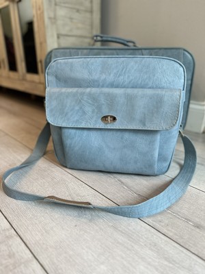Mid Century Vintage Samsonite Silhouette Blue Overnight Bag  Samsonite vintage blue vinyl overnight carry on travel bag 1970s luggage main image 1