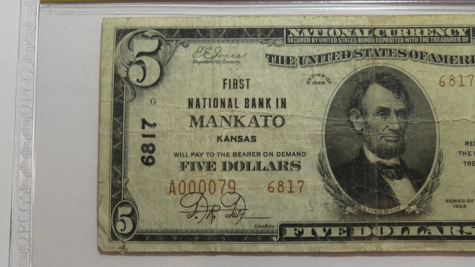 $5 1929 Mankato Kansas KS National Currency Bank Note Bill Ch. #6817 VF20 PCGS - Image 3 of 4