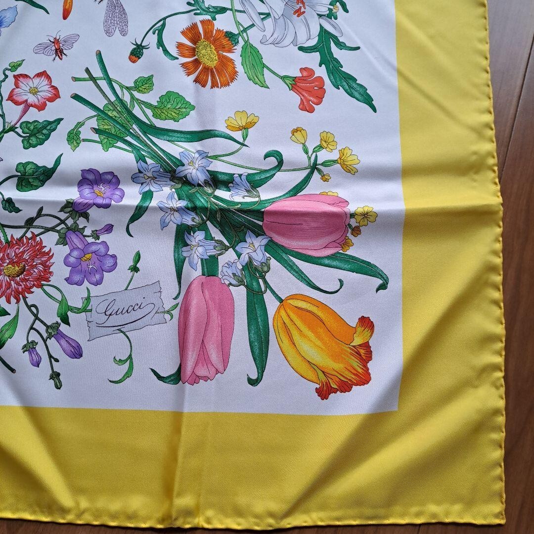 GUCCI 花柄スカーフ 約88cm×88cm V.ACCORNERO Gucci V.ACCORNERO Large Scarf Silk 87cm Floral Flower