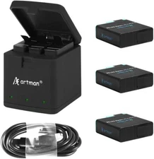 GoPro Hero 8/7/6 black 1500mAh Replacement Batteries(3-Pack)USB Storage Charger 