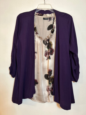 a.n.a Women's Purple Knit Flutter Cardigan + Floral Tank Top 2-Piece Set/Sz. PXL