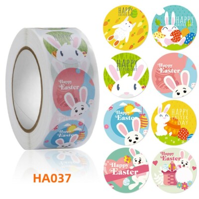 Easter Stickers 500PCS Per Roll Easter Bunny Eggs Stickers for Kids 1 inch