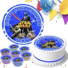 STAR WARS BIRTHDAY PERSONALISED EDIBLE ICING SHEET 7.5 INCH CAKE TOPPER 749