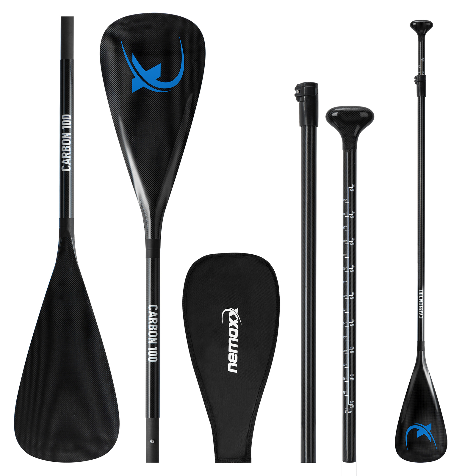 Paddle Remo De Sup Carbono 100% Stand Up Paddel Board 3-Piezas 173-217Cm + Bolsa