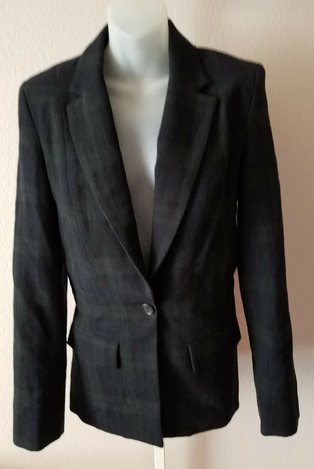 Chaqueta Blazer Talla 8 A.L.C Negra Lana Cuadros Desmontable Cuello de Piel de Cordero Foto 4 de 4