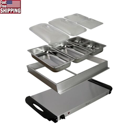 Buffet Server Food Warmer 3 Sectional Trays Portable Heat Control Parties New
