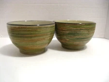 California Pantry Green Striped Cereal/Soup/Serving Bowls Set of 2 NOS 2010
