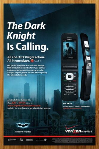 2008 Nokia Flip Phone Annonce/Affiche Imprimée Batman The Dark Knight Film Promo Art 00s - Photo 1/4