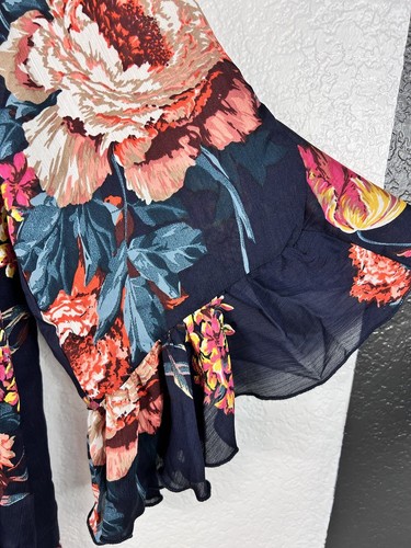 Umgee USA Short Dress Plus SZ 2XL Navy Floral Boho Bell Sleeve Flowy Lined - Picture 6 of 13