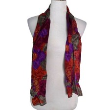 Vintage Liz Claiborne 100 Silk Scarf Floral Pattern Rectangle Made in Japan 55"