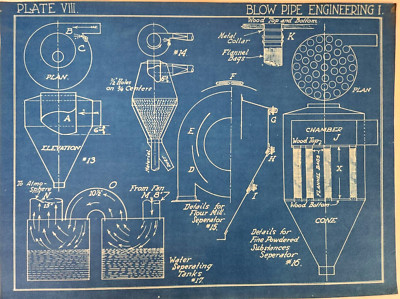 Flour Mill Blow Pipe Engineering Design Student Blueprint Wall Art Print VIII