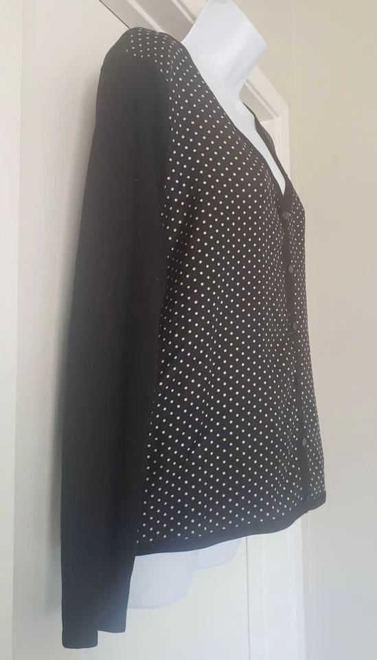 Cárdigan Talbots Top de Seda Talla L Negro Tostado Lunares Botón Delantero Ligero Foto 3 de 4