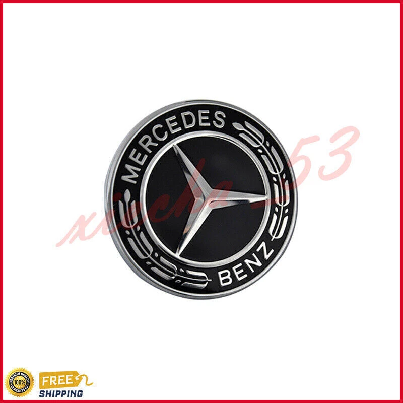 FOR Mercedes-Benz Black Hood Emblem Laurel Wreath Flat Logo GT CLA SLK CLS SL - Image 3 of 4