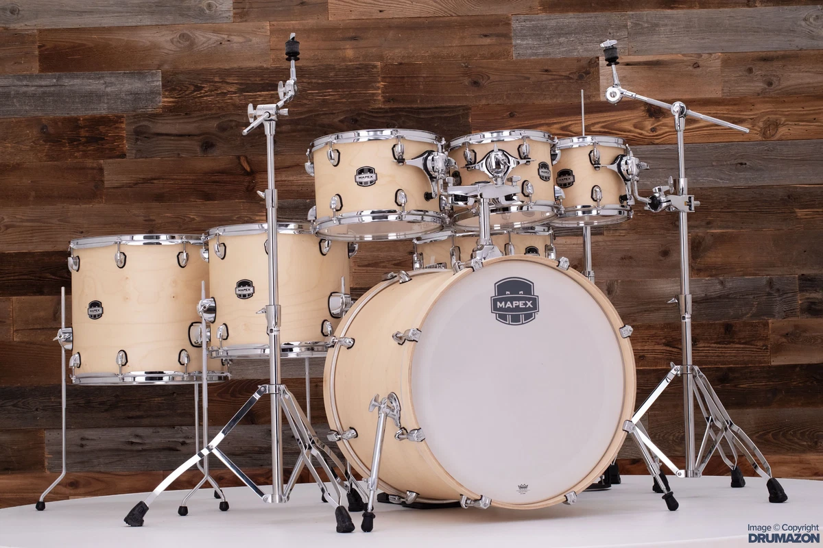 MAPEX MARS MAPLE 7 PIECE DRUM KIT NATURAL SATIN WOOD FREE 8