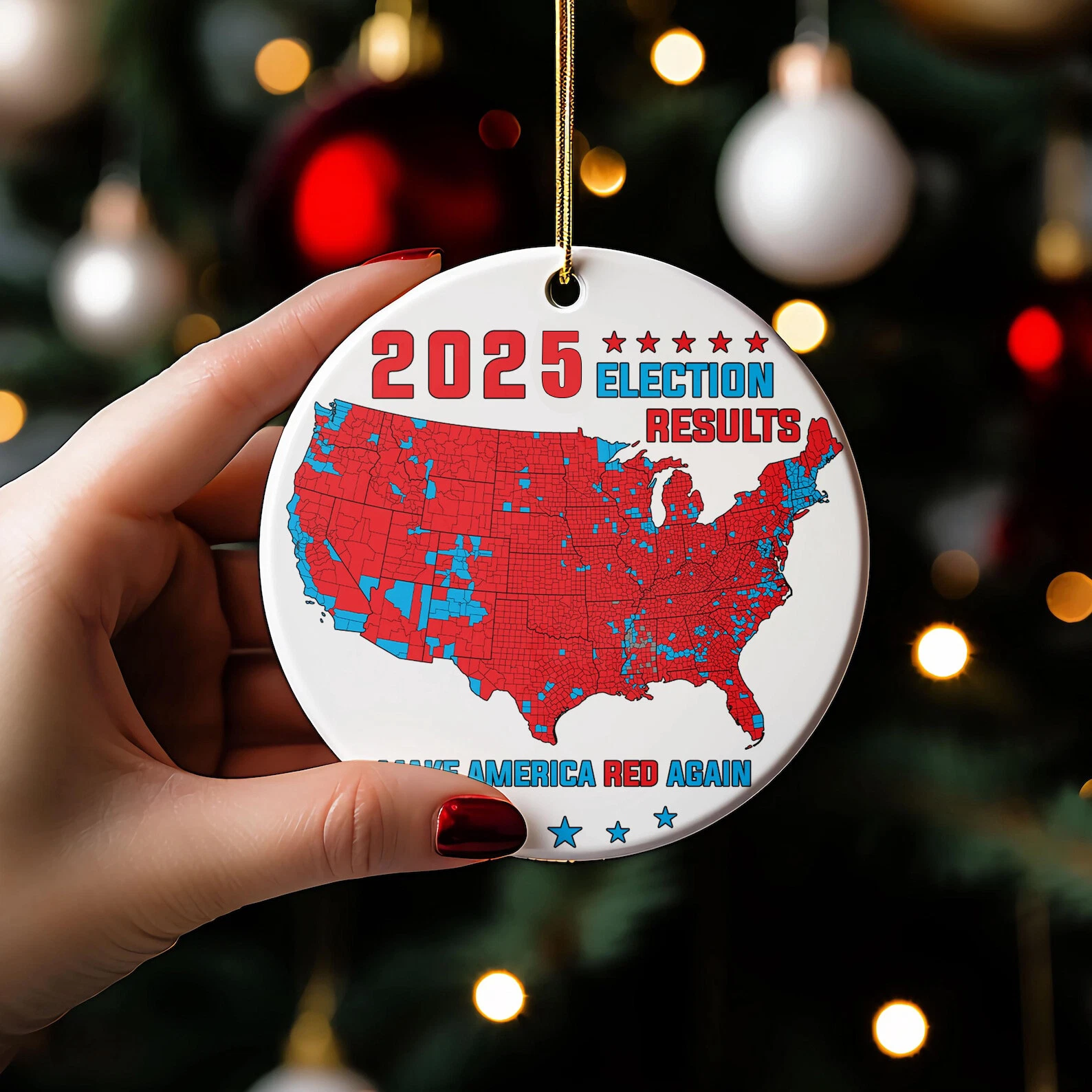 2025 Election Results Map Make America Red Again Circle Ornament