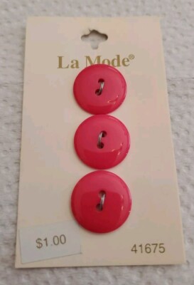 VINTAGE LaMode Buttons Pink Plastic 3/4'' 19 mm  #41675 3 Count  France   