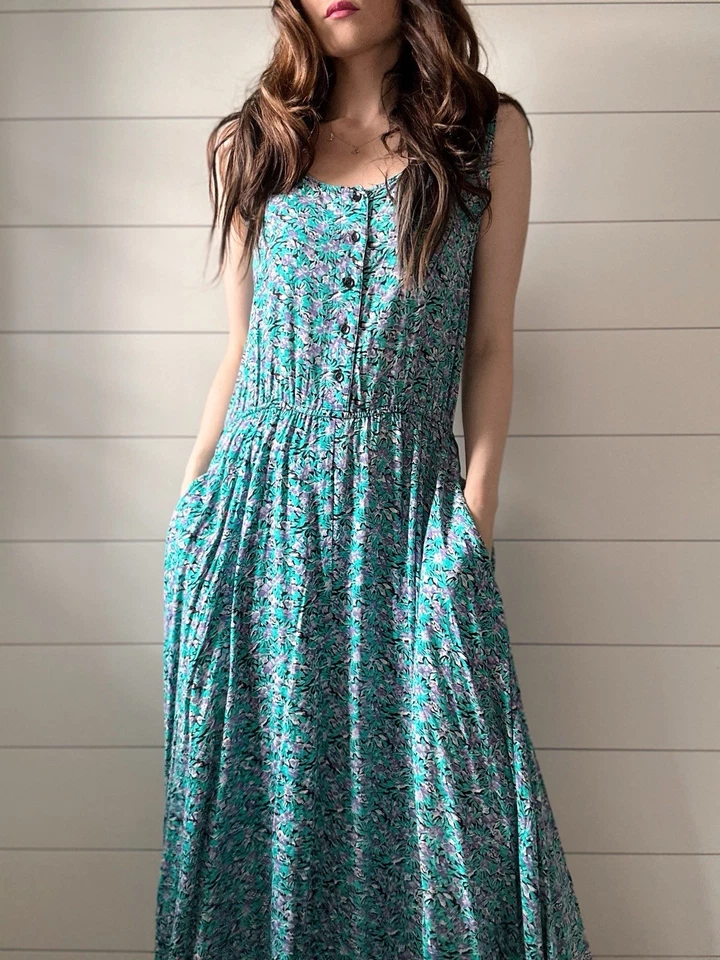 S Robert’s Vintage 1990s Floral Midi Dress With Pockets Rayon - Image 2 of 4