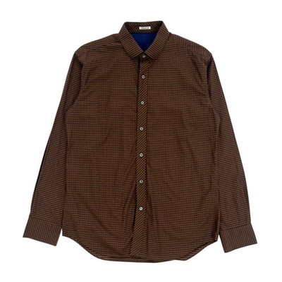 Bugatchi Uomo Men's Medium Brown Check Shaped Fit Long Sleeve Button Up Shirt