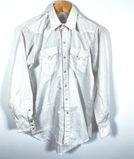 70s Rockmount Ranch Wear Western Shirt Men's Medium White Striped Pearl Snap