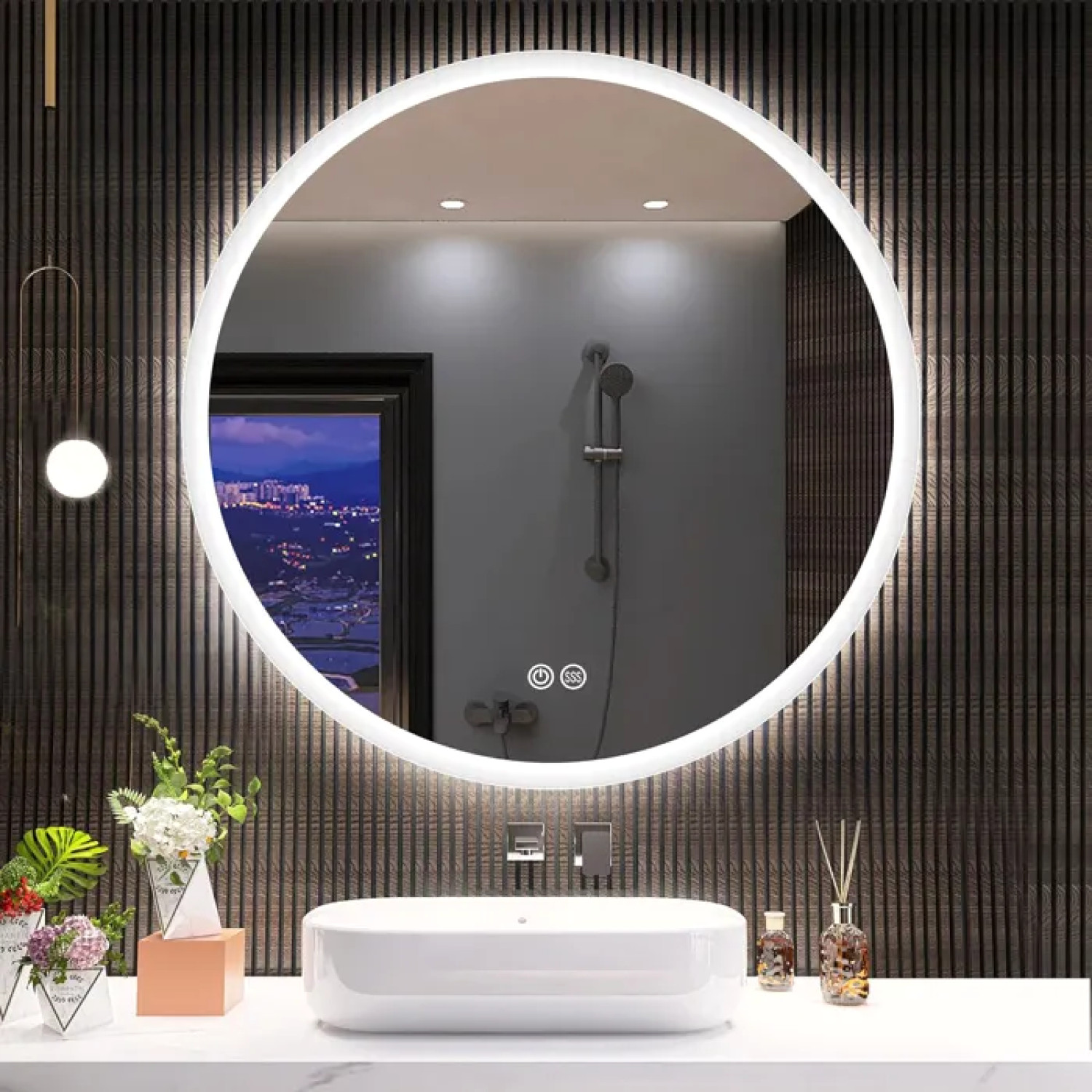 Miroir rond LED 60 cm pour salle de bain lumineux et anti-buée