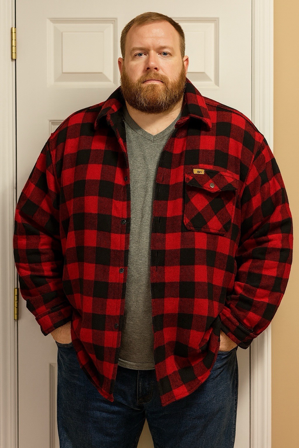 Matix Men’s 4XL Buffalo Plaid Sherpa Lined Flannel Shirt Jacket Red Black