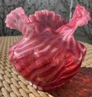 Fenton Cranberry Opalescent Spiral Optic 5 Inch Vase