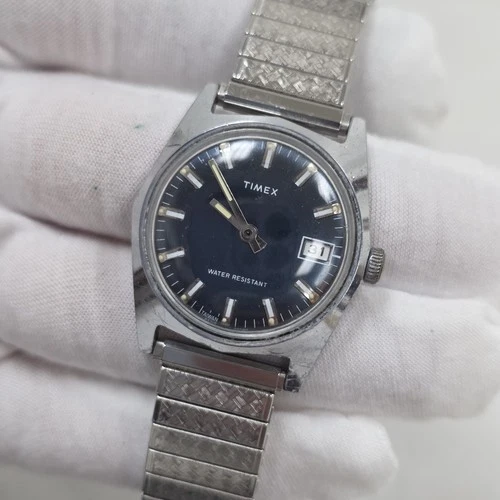 Vintage 1980 Timex Sprite Mechanical Men’s Watch 23319 02580 Navy Blue Dial