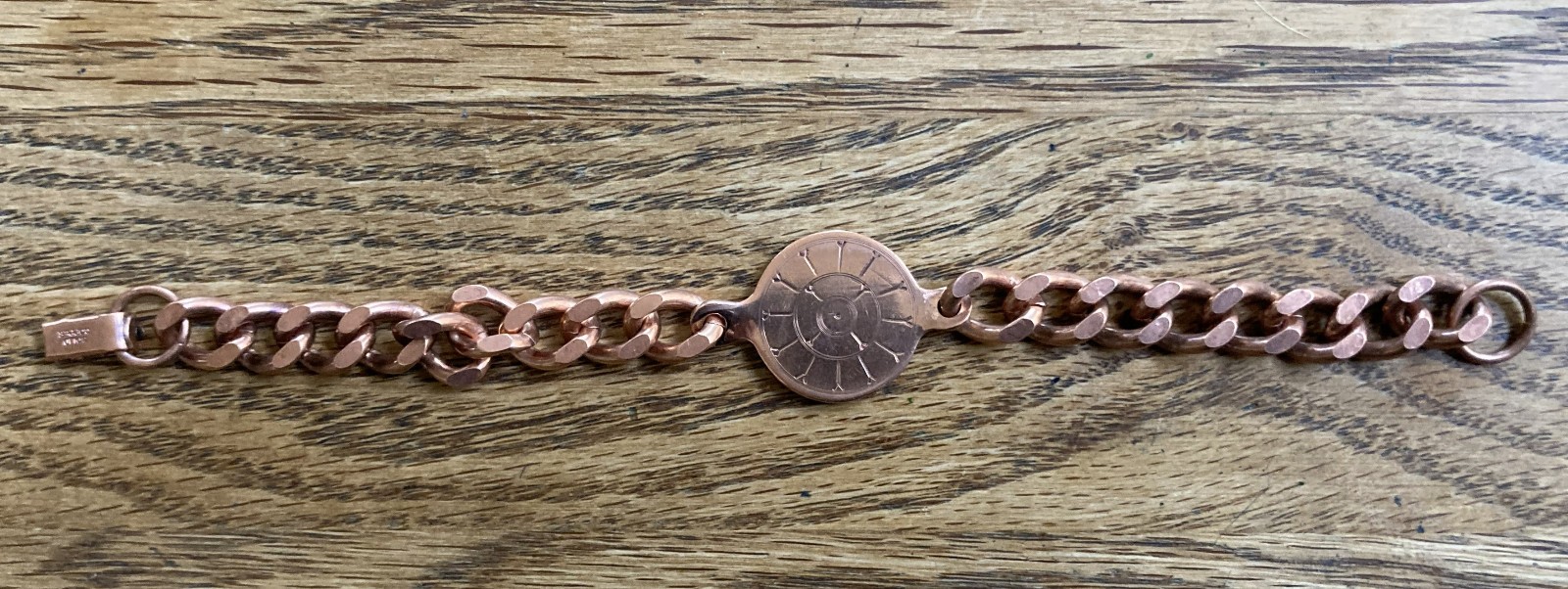 Vintage Solid Copper Flat Curb Link Bracelet 7.5 … - image 1