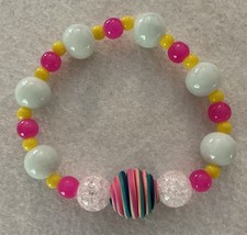 Girls Color My World Pink  Multicolor Beaded Stretch Bracelet 6.5  Length