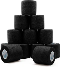 12 Rolls Self Adhesive Bandage Wrap, Elastic Tape, 2" X 5 Yards - Black