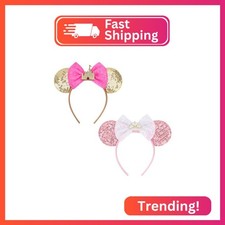 DRESHOW Mouse Ears Bow Headbands Glitter Party Decoration Cosplay Costume for Wo