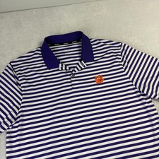 Nike Dri-FIT Polo Shirt Mens M Purple Striped Short Sleeve Golf Moisture Wicking