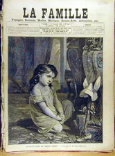 Original Old Antique Print 1885 Zuber-Buhler Grandfather Christmas Child French