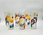 (6) Vintage MCM Federal Glass Frosted Fruit Tom Collins Glassware 7”  EUC