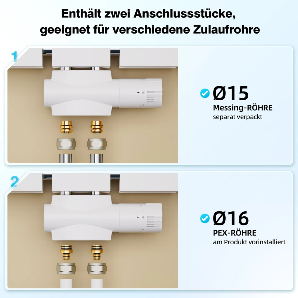 GIMBELEN Multiblock Set für Heizkörper Anschlussarmatur mit Thermostat WeiB G1/2 - Bild 4 von 4