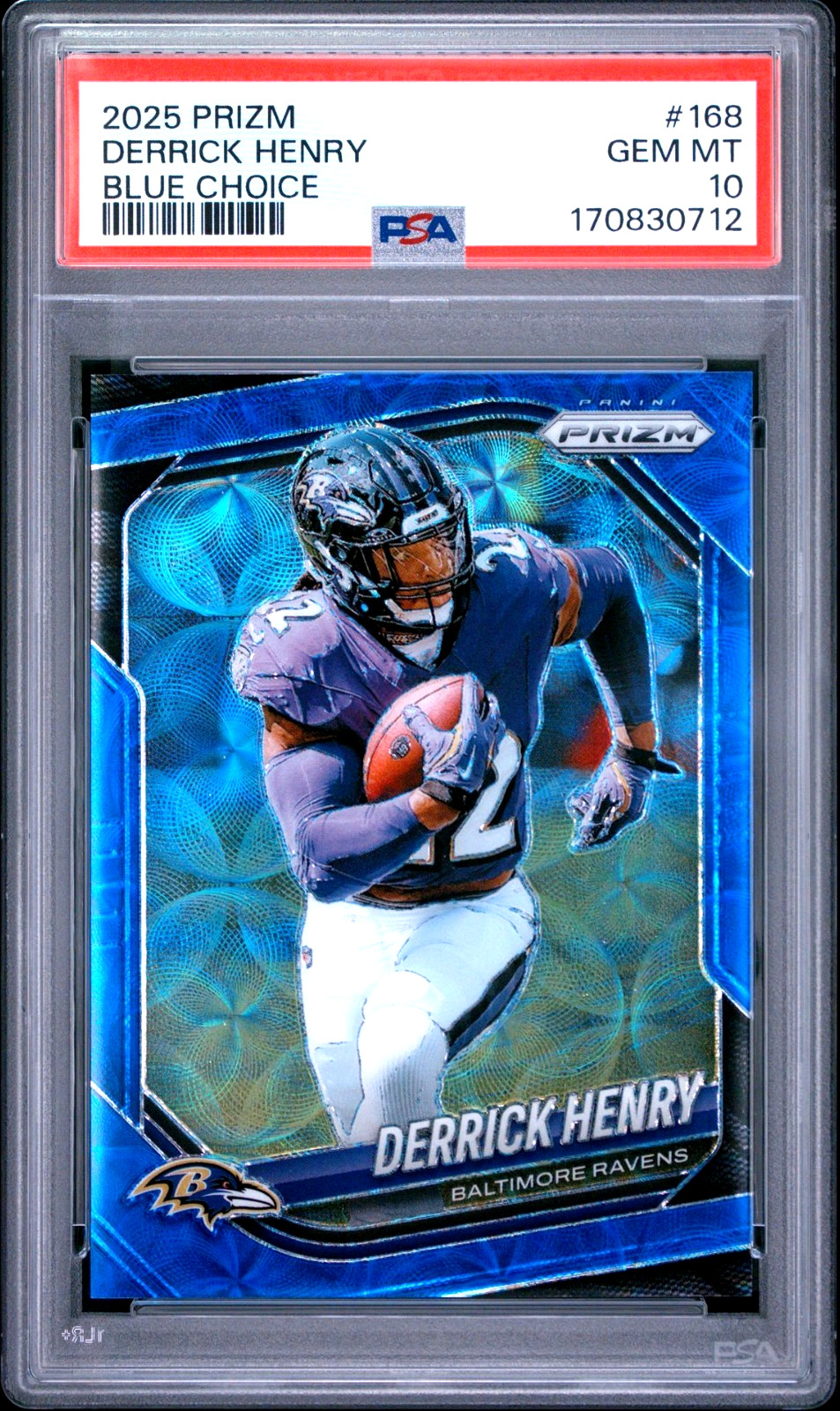 2025 PANINI PRIZM DERRICK HENRY 168 BLUE CHOICE 14/14 LAST ONE PSA 10