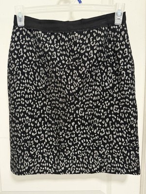 Ann Taylor Women s Leopard Animal Print Pencil Skirt Knee Length 4 Black Gray