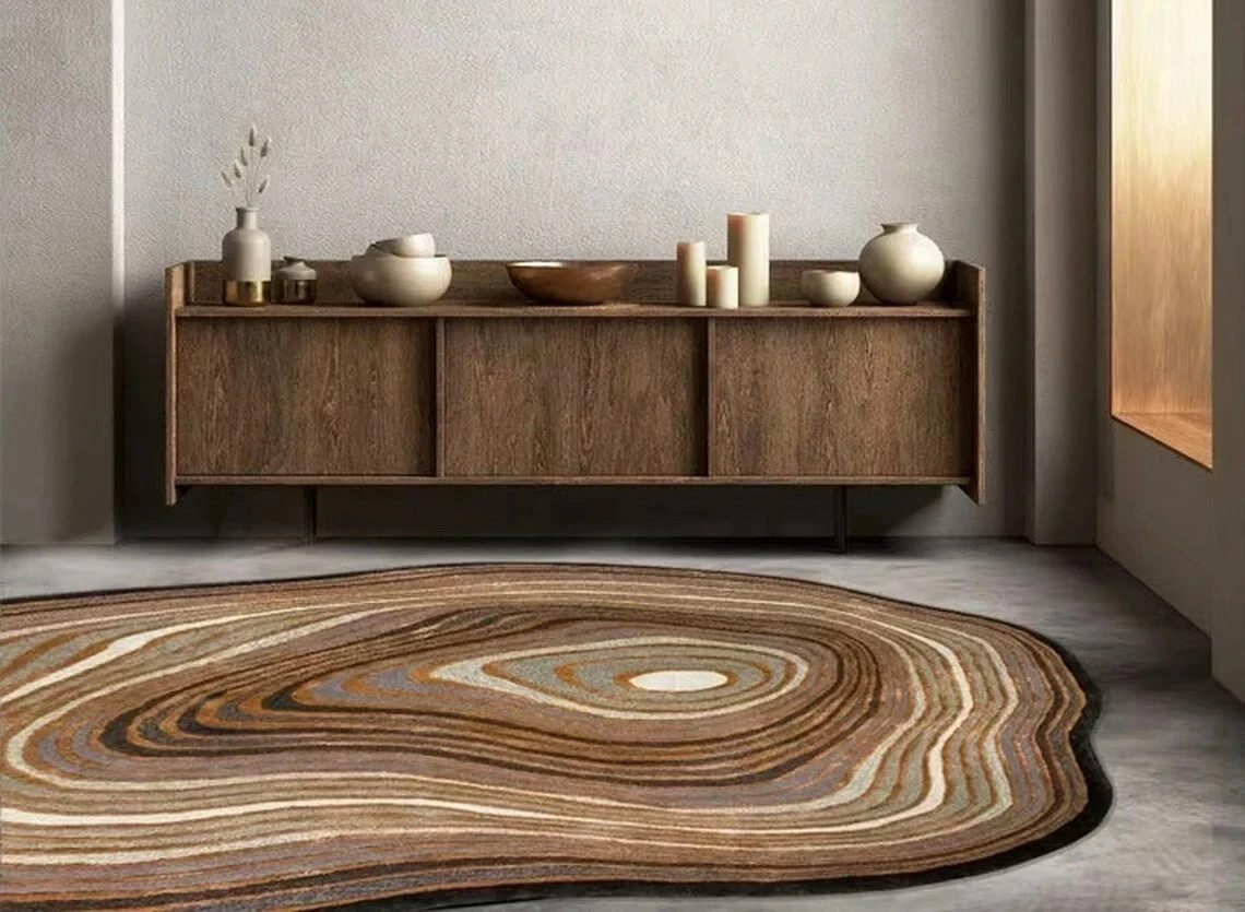 Handmade Irregular round Hand-Tufted 100% Wool Area Rug Carpet for Bedroom 5x5Ft