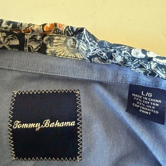 Tommy Bahama Primary Navy Colorful Floral Long Sleeve Button up Shirt Mens LARGE - Image 4 of 4
