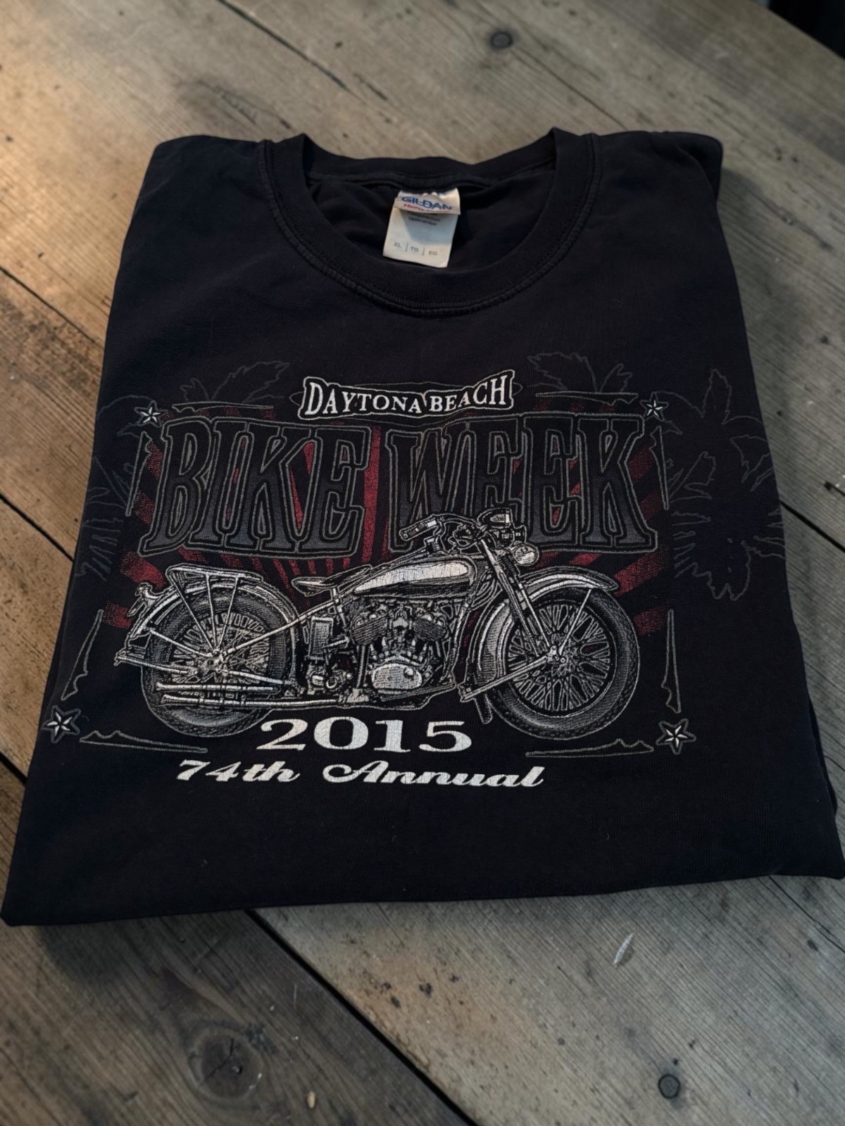 Daytona Beach Bike Week 2015 T-Shirt XL Black Gildan Cotton Graphic Tee 74th Ann