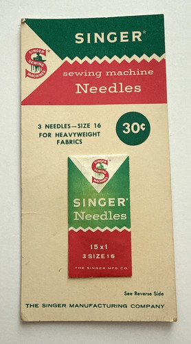 1 Pack (3) Vintage Singer Needles Size 16 (15 x 1) New Unopened