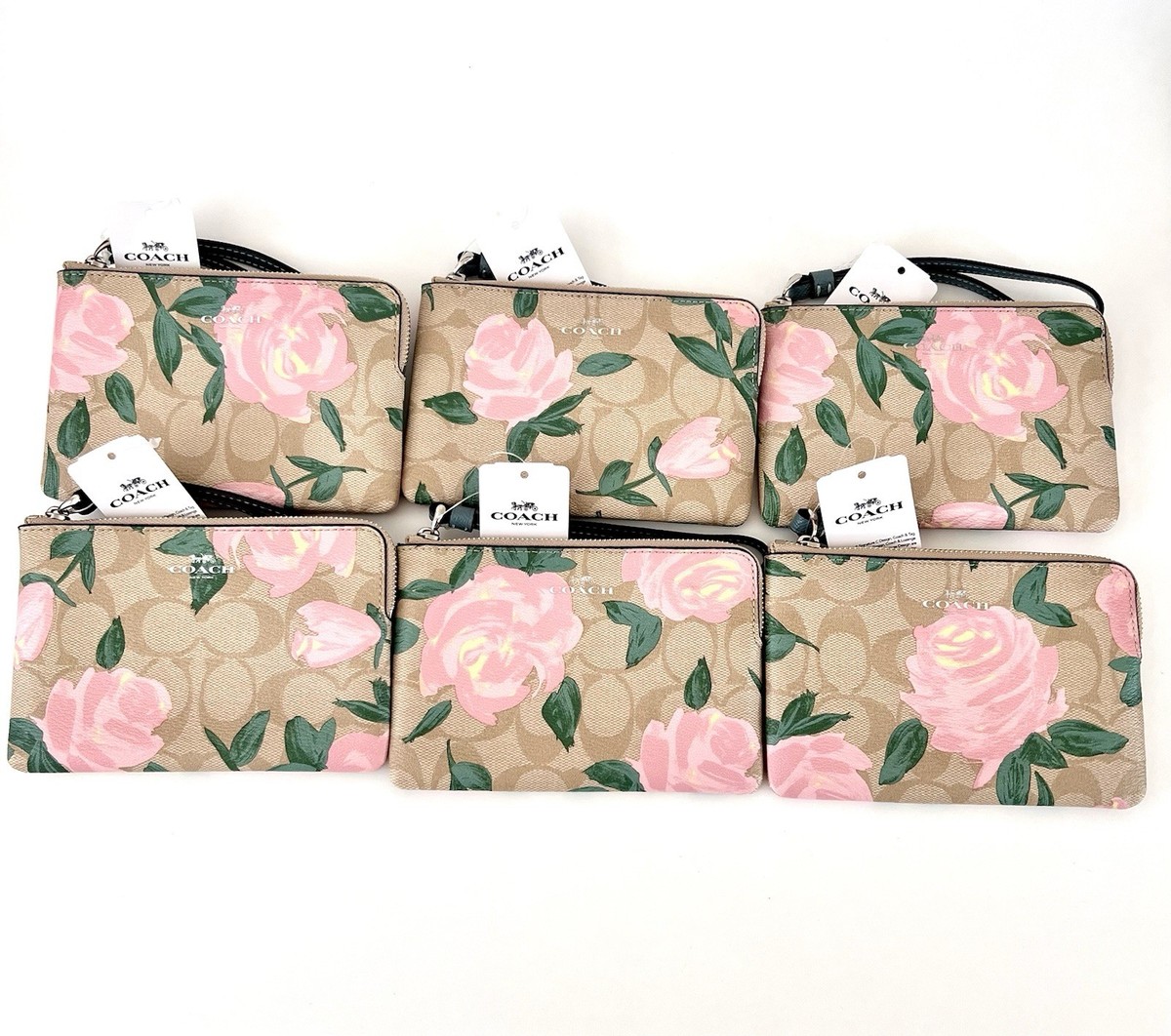 New Authentic Coach Wristlet Wallet, Pink Floral Design With Tag