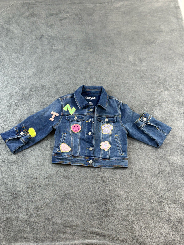 Cat & Jack Sleeveless Vest Girls Size M(8) Blue Denim Collared Button Front