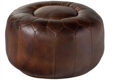 Pouf Hocker Echtleder 60x60x38  braun Sitzhocker Sitzpouf Weich Sitzsack