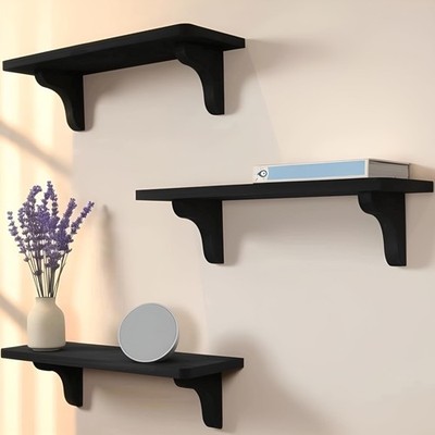 17 inch Real Wood Black Shelves for Wall 3 Pack with Install Template Video