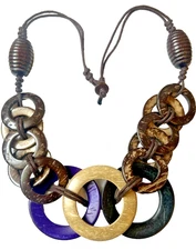 Large Chunky Tribal Boho Multi Wood Beaded Bead Layered Brown Ring Necklace 32