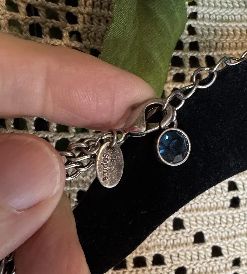 Collar de piedra facetada azul lia sophia tono plata ajustable declaración gruesa Foto 4 de 4